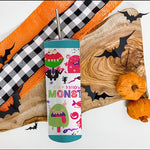Halloween Tumbler Cute Scary Halloween Monsters and Candy packback Halloween Skinny Tumbler 20oz - Scotstee Shop