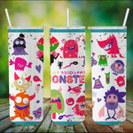 Halloween Tumbler Cute Scary Halloween Monsters and Candy packback Halloween Skinny Tumbler 20oz - Scotstee Shop