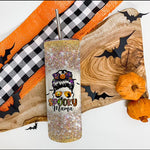 Halloween Tumbler Funny Halloween Spooky Mama Messy Bun Mom Spooky Mama Tumbler Halloween Skinny Tumbler 20oz - Scotstee Shop