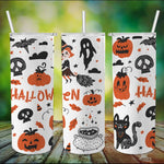 Halloween Tumbler Ghost, Blạck Cat, Skulls, Bats, Witch Halloween Pumpkin Tumbler Halloween Skinny Tumbler 20oz - Scotstee Shop