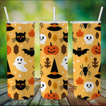 Halloween Tumbler Halloween Ghost Skull Black Cat and Pumpkin Tumbler Halloween Skinny Tumbler 20oz - Scotstee Shop