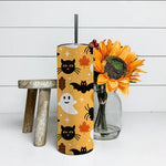 Halloween Tumbler Halloween Ghost Skull Black Cat and Pumpkin Tumbler Halloween Skinny Tumbler 20oz - Scotstee Shop