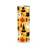 Halloween Tumbler Halloween Ghost Skull Black Cat and Pumpkin Tumbler Halloween Skinny Tumbler 20oz - Scotstee Shop