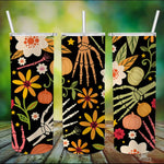Halloween Tumbler Hand Bones and floral Halloween Pumpkin Tumbler Halloween Skinny Tumbler 20oz - Scotstee Shop