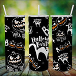 Halloween Tumbler Happy Halloween Trick Or Treat Boo Cat and Scary Jack O Lantern Pumpkin Tumbler Halloween Skinny Tumbler 20oz - Scotstee Shop