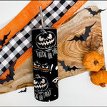 Halloween Tumbler Happy Halloween Trick Or Treat Boo Cat and Scary Jack O Lantern Pumpkin Tumbler Halloween Skinny Tumbler 20oz - Scotstee Shop