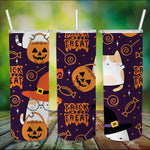 Halloween Tumbler Happy Halloween Trick Or Treat Cat Witch Halloween Pumpkin Tumbler Halloween Skinny Tumbler 20oz - Scotstee Shop