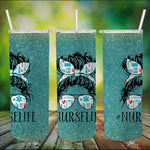 Halloween Tumbler Messy Hair Woman Bun Nurse Life Healthcare Life Spooky Mama Tumbler Halloween Tumbler Gift Halloween Skinny Tumbler 20oz - Scotstee Shop