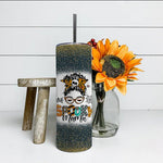 Halloween Tumbler One Spooky Mama For Halloween Messy Bun Mom Monster Bleached Halloween Spooky Mama Tumbler Halloween Skinny Tumbler 20oz - Scotstee Shop