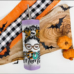 Halloween Tumbler One Spooky Mama For Halloween Messy Bun Mom Monster Bleached Spooky Mama Tumbler Halloween Skinny Tumbler 20oz - Scotstee Shop