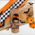 Halloween Tumbler One Spooky Mama Messy Bun Skull Halloween Costume Momster Halloween Spooky Mama Tumbler - Scotstee Shop