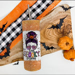 Halloween Tumbler One Spooky Mama Messy Bun Skull Halloween Costume Momster Skull Mom Halloween Spooky Mama Tumbler - Scotstee Shop