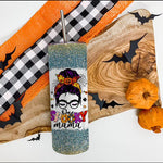 Halloween Tumbler One Spooky Mama Messy Bun Skull Halloween Costume Momster Skull Mom Spooky Mama Tumbler - Scotstee Shop