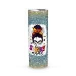 Halloween Tumbler One Spooky Mama Messy Bun Skull Halloween Costume Momster Skull Mom Spooky Mama Tumbler - Scotstee Shop
