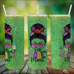 Halloween Tumbler One Spooky Mama Messy Bun Skull Halloween Costume Momster Spooky Mama Tumbler - Scotstee Shop