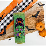 Halloween Tumbler One Spooky Mama Messy Bun Skull Halloween Costume Momster Spooky Mama Tumbler - Scotstee Shop