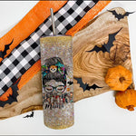 Halloween Tumbler One Spooky Mama Messy Bun Skull Halloween Costume Momster Witchy Spooky Mama Tumbler - Scotstee Shop