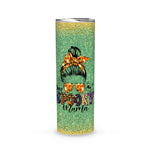 Halloween Tumbler One Spooky Mama Messy Bun Skull Halloween Mom Costume Spooky Mama Tumbler Halloween Tumbler Gift Halloween Skinny Tumbler 20oz - Scotstee Shop