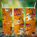 Halloween Tumbler Pumpkins And The Ghost Funny Halloween Spooky Tumblers Pumpkin Tumbler Halloween Skinny Tumbler 20oz - Scotstee Shop