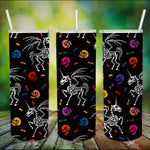 Halloween Tumbler Skeleton Unicorn Human Skulls and Bones Funny Halloween Halloween Skinny Tumbler 20oz - Scotstee Shop