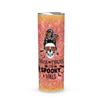 Halloween Tumbler Skull Messy Bun Spooky Pumpkin October Halloween Party Spooky Mama Tumbler Halloween Tumbler Gift Halloween Skinny Tumbler 20oz - Scotstee Shop