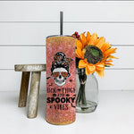 Halloween Tumbler Skull Messy Bun Spooky Pumpkin October Halloween Party Spooky Mama Tumbler Halloween Tumbler Gift Halloween Skinny Tumbler 20oz - Scotstee Shop