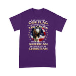 Scotstee Shop - I Stand For Our Flag Kneel For the Cross Print On Back 4th Of July Shirt Stand For The Flag Kneel For The Cross T Shirt