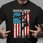 Scotstee Shop - Lineman gifts American flag Electric Cable Patriotic Lineman 4th Of July Shirt Lineman Shirts Power Lineman Tee Shirts