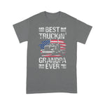 Scotstee Shop - Mens Best Truckin Grandpa Ever USA Flag Semi Truck Driver Gift 4th Of July Shirt