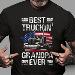 Scotstee Shop - Mens Best Truckin Grandpa Ever USA Flag Semi Truck Driver Gift 4th Of July Shirt