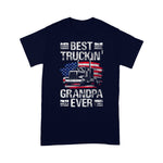 Scotstee Shop - Mens Best Truckin Grandpa Ever USA Flag Semi Truck Driver Gift 4th Of July Shirt