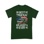 Scotstee Shop - Mens Best Truckin Grandpa Ever USA Flag Semi Truck Driver Gift 4th Of July Shirt