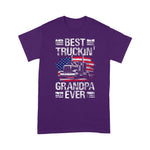 Scotstee Shop - Mens Best Truckin Grandpa Ever USA Flag Semi Truck Driver Gift 4th Of July Shirt