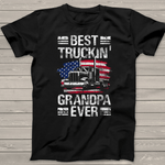 Scotstee Shop - Mens Best Truckin Grandpa Ever USA Flag Semi Truck Driver Gift 4th Of July Shirt