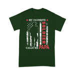 Scotstee Shop - Mens My Favorite Soldier Calls Me Papa USA Flag Father's Day 4th Of July Shirt