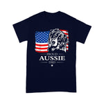 Scotstee Shop - Mens Proud Aussie Shepherd Dad American Flag Patriotic Dog Gift 4th Of July Shirt