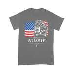 Scotstee Shop - Mens Proud Aussie Shepherd Dad American Flag Patriotic Dog Gift 4th Of July Shirt