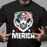 Scotstee Shop - Merica Sunglasses 4th of July American Flag Bear Shirt