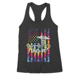 Nurse American Flag US Patriotic Tie Dye Hippie Nursing Women's Tank Top nurse t shirts - Scotstee Shop