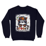 One Spooky Mama Messy Bun Bleached Halloween Skull Monster Womens Halloween Sweatshirts, Halloween Sweatshirt Plus Size - Scotstee Shop