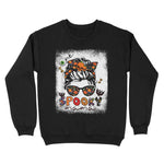 One Spooky Mama Messy Bun Bleached Halloween Skull Monster Womens Halloween Sweatshirts, Halloween Sweatshirt Plus Size - Scotstee Shop