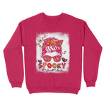 One Spooky Mama Messy Bun Bleached Halloween Skull Monster Womens Halloween Sweatshirts, Halloween Sweatshirt Plus Size - Scotstee Shop