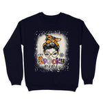 One Spooky Mama Messy Bun Funny Family Halloween One Spooky Mama Messy Bun Bleached Halloween Skull Monster Womens Halloween Sweatshirts, Halloween Sweatshirt Plus Size - Scotstee Shop