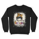 One Spooky Mama Messy Bun Funny Family Halloween One Spooky Mama Messy Bun Bleached Halloween Skull Monster Womens Halloween Sweatshirts, Halloween Sweatshirt Plus Size - Scotstee Shop