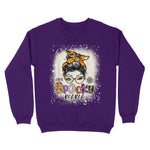 One Spooky Mama Messy Bun Funny Family Halloween One Spooky Mama Messy Bun Bleached Halloween Skull Monster Womens Halloween Sweatshirts, Halloween Sweatshirt Plus Size - Scotstee Shop