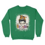 One Spooky Mama Messy Bun Funny Family Halloween One Spooky Mama Messy Bun Bleached Halloween Skull Monster Womens Halloween Sweatshirts, Halloween Sweatshirt Plus Size - Scotstee Shop