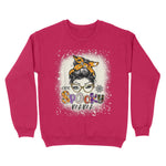 One Spooky Mama Messy Bun Funny Family Halloween One Spooky Mama Messy Bun Bleached Halloween Skull Monster Womens Halloween Sweatshirts, Halloween Sweatshirt Plus Size - Scotstee Shop