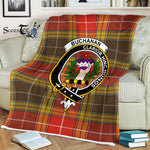 Plaid Blanket Buchanan Old Set Weathered Clan Crest Badge Tartan Blanket Scottish Blue Plaid Throw Blanket - Scotstee Shop