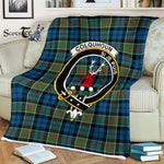 Plaid Blanket Colquhoun Ancient Clan Crest Badge Tartan Blanket Scottish Green Plaid Throw Blanket - Scotstee Shop