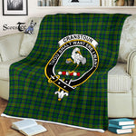 Plaid Blanket Cranstoun Clan Crest Badge Tartan Blanket Scottish Green Plaid Throw Blanket Tartan Plaid Fleece Blanket